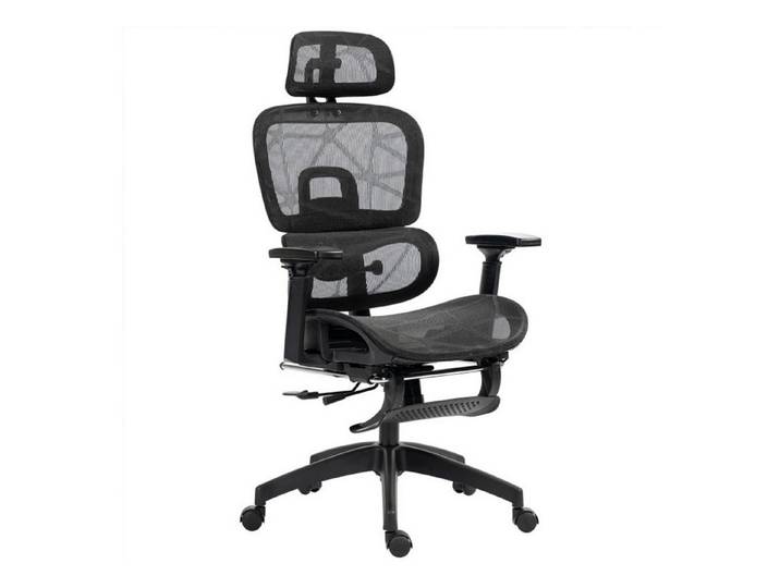 SeedWave Bürostuhl Ergonomisch mit Fußstütze, Verstellbarer Kopfstütze, 3D-Armelehnen, bis 120 kg, 135° Neigung der Rückenlehne, Adaptive Lordosenstütze