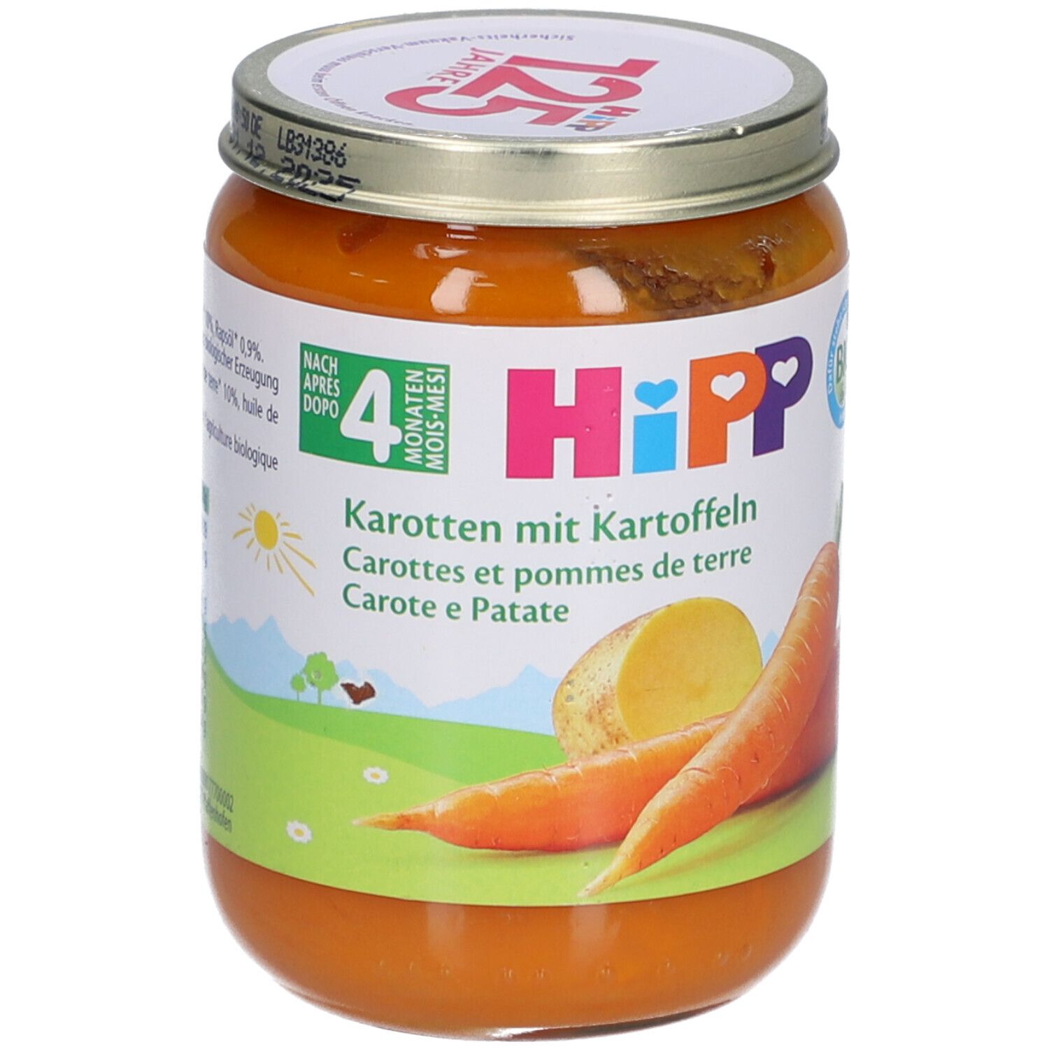 Hipp Bio Früh Karotten Kartoffeln Glas 190 g Brei