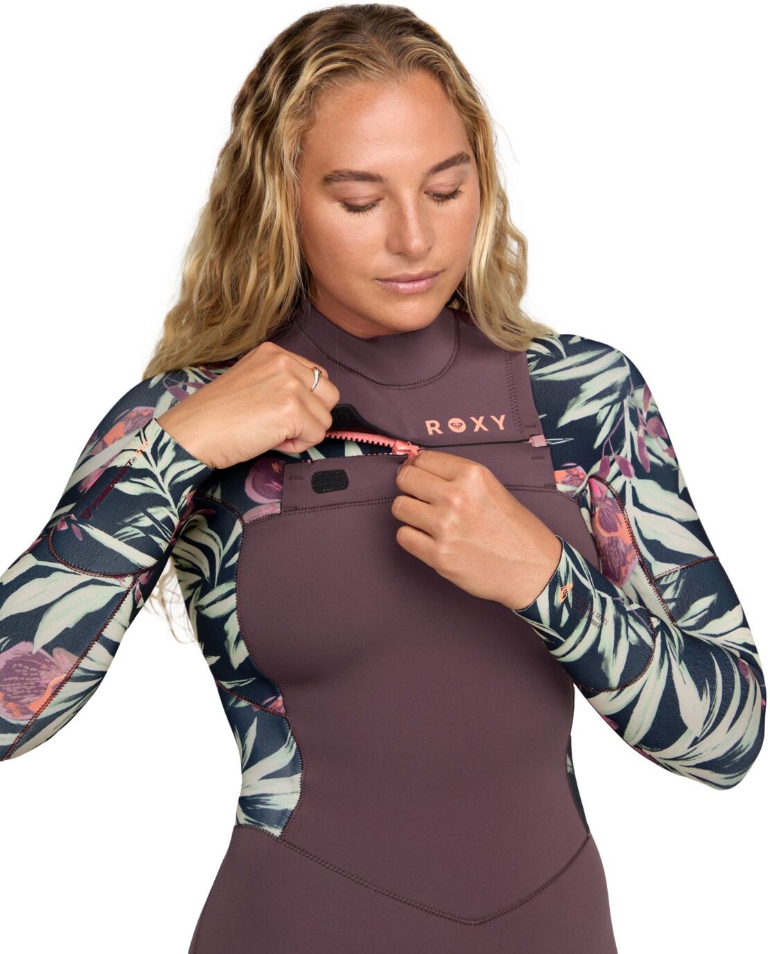 Neoprenanzug ROXY "3/2mm Swell Natural", Damen, Gr. XXL, lila (schwarz multi), Obermaterial:100% Polychloropren;, Badeanzüge Neoprenanzug