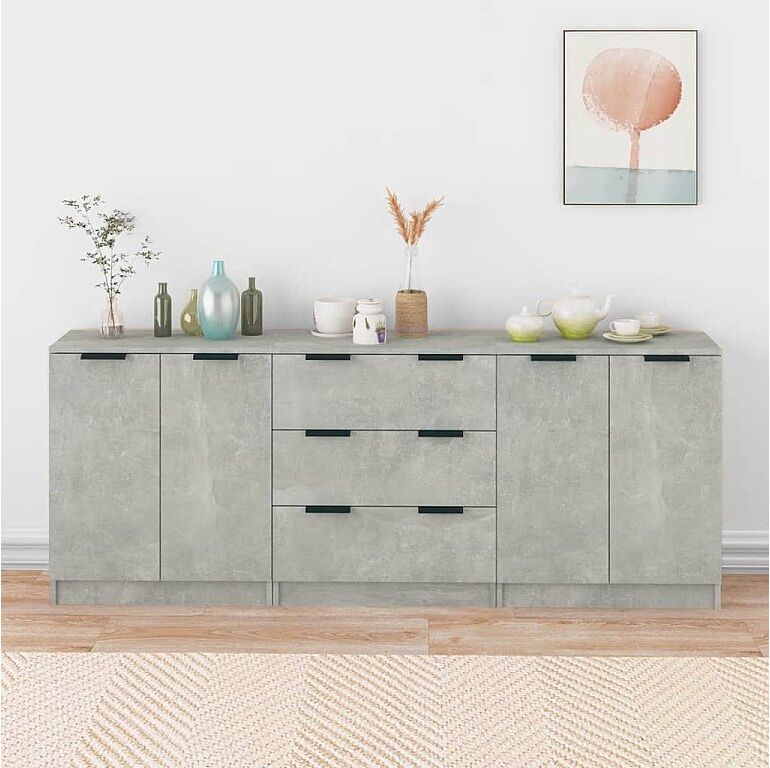 Clicnbuy Aparador de 3 piezas madera contrachapada gris hormigón