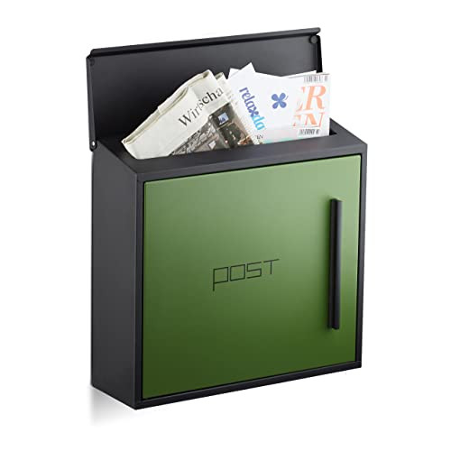 Relaxdays Brievenbus modern design zwart-groen H x B x D: 33 x 35 x 12,5 cm