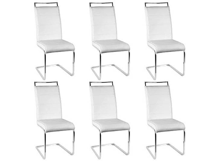 LANTUS Set mit 6 Stühlen für Esszimmer oder Küche, mit gepolsterter Sitzfläche und verchromtem Fuß, Freischwinger Stuhl, 2 Stühle, getestet von SGS (4 Zellen (weiß), 6 Stück)