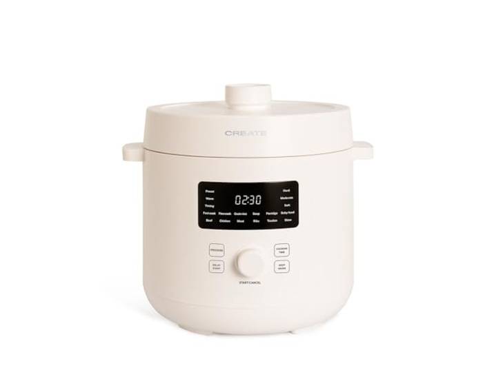 CREATE/PRESSURE COOKER STUDIO/Multifunktioneller programmierbarer elektrischer Schnellkochtopf 6L Cremeweiß / 15 Funktionen, 24h Timer, Keramik-Antihaftbeschichtung, Sicherheitsventil, 1200W