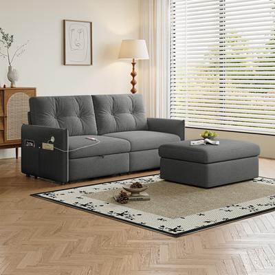 Abrihome "69.7"" Corduroy 2-Seater Sofa with USB Ports, Pull-Out Bed and Ottoman"