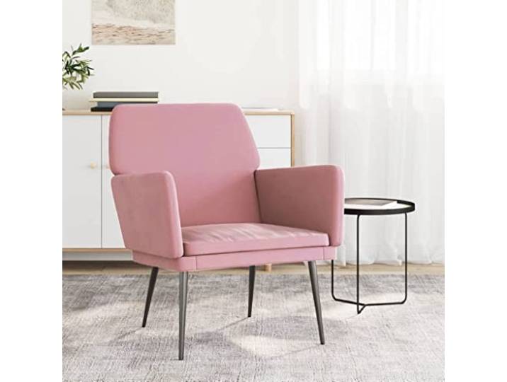 NLQMSU Sessel, Velours, Rosa, 62 x 79 x 79 cm, mit Metallrahmen Schräglehne, gepolsterte Armlehnen, tiefe Sitzfläche, einfache Montage, seidiger Stoff, robust