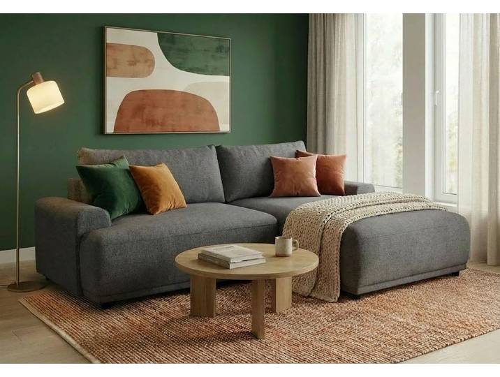 Ecksofa, 100% Polyester, Anthrazit, 250×167 cm, Schlaffunktion & Bettkasten, Modern, TRENDMANUFAKTUR
