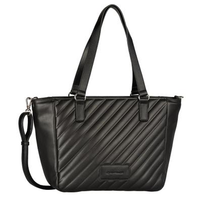Shopper TOM TAILOR "Mirela", Damen, Gr. B/H/T: 44cm x 26,5cm x 15cm, schwarz, Polyurethan, Taschen Shopper, weich wattiert und elegant in trendigen Formaten