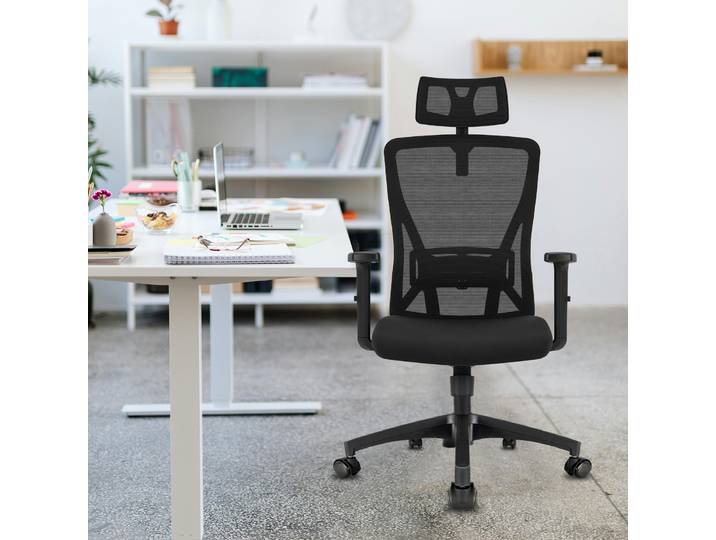 Chaise de bureau Durrafy, chaise de travail ergonomique pour ordinateur, chaise de direction avec soutien lombaire, chaise pivotante réglable, noire