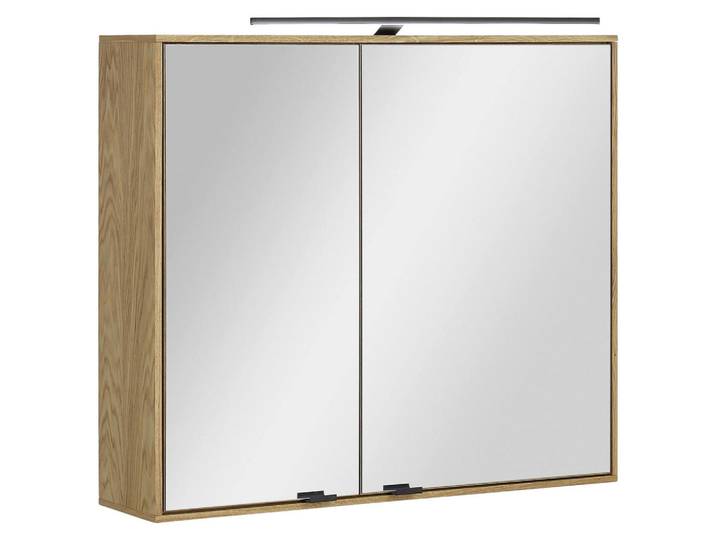 Linea Natura Spiegelschrank, Eichefarben, Metall, Eiche, furniert, 4 Fächer, F, 80x70x20 cm, erweiterbar, umfangreiches Zubehör erhältlich, Badezimmer, Badmöbelsets & -serien, Badmöbelserien