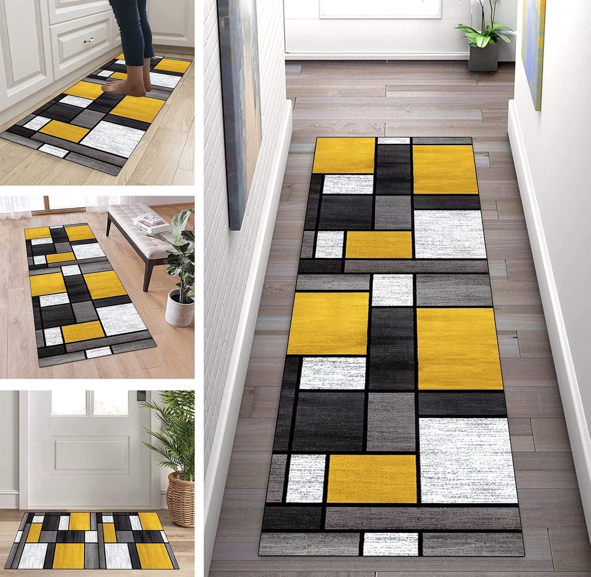 Veelkleurig modern gangkleed van polyester met antisliponderkant voor keuken, hal of woonkamer
