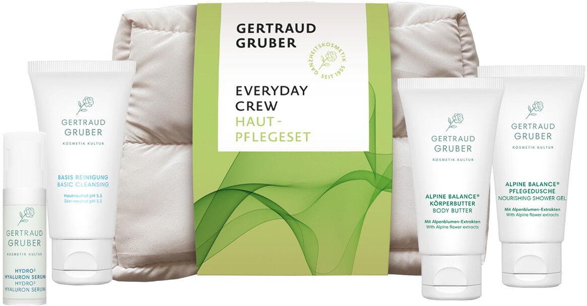 95ml GERTRAUD GRUBER Everyday Crew Hautpflegeset (Reinigung 30ml + Serum 5ml + Showergel 30ml + Butter 30ml)