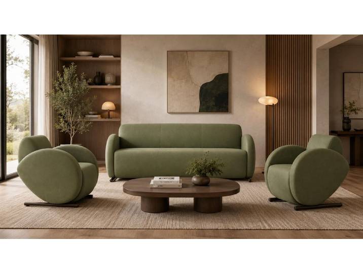 JVmoebel Polstergarnitur Stilvolle Grüne Couchgarnitur Edle Polstermöbel Exklusives Sofa Set, (3-tlg., 3-2)