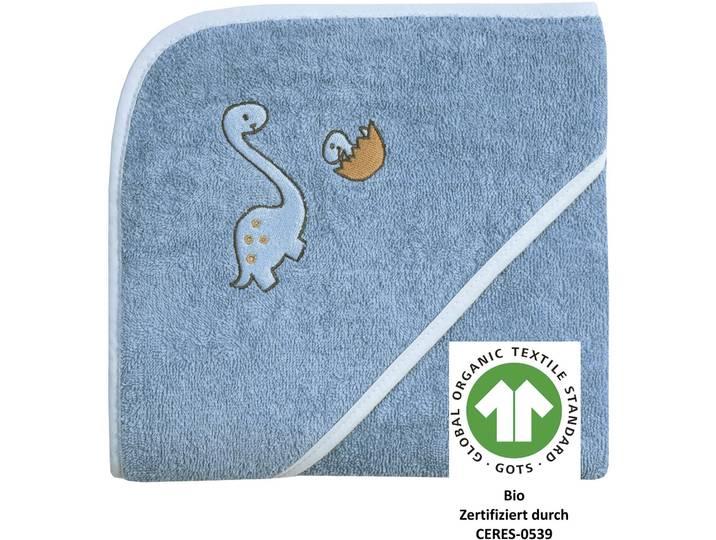Kapuzenhandtuch WÖRNER Dinofamilie , blau (stahlblau), B:80cm L:80cm, Frottee, Frottee, Handtücher, Kapuzenhandtuch, Biobaumwolle, mit Kapuze, maschinenwaschbar, trocknergeeignet