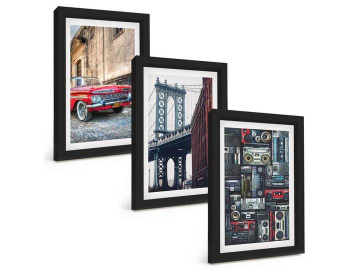 Tulup Bilder SET 3er Set - 20x30 cm Schwarzer Rahmen - Alte Autobrücke Brooklyn Retro-Audio, Kunststoff, Rechteckig, 20x30 cm, einfache und schnelle Anbringung, Bilder & Rahmen, Bilder