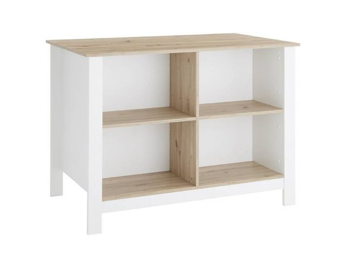 PREISBRECHER Kochinsel Sugar, 4 Fächer, Weiß / Artisan Eiche Dekor - 124x90x75 (BxHxT)