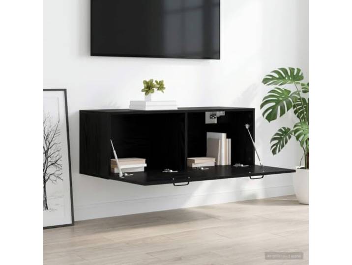 Wandschrank Schwarz Eichen-Optik 100x36,5x35 cm Holzwerkstoff 2 Fächer 2 Fächer, schwenkbare Tür, robustes Holzwerkstoff, wandmontierbar, modernes Design