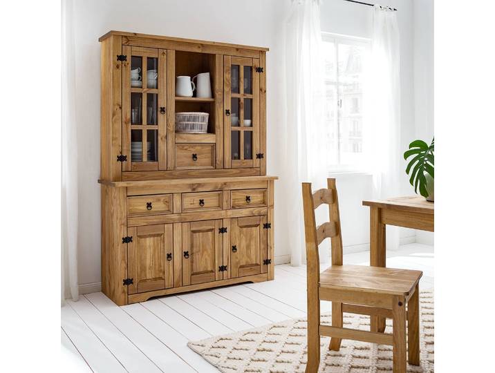 Vitrine pour buffet 132 x 105 x 32cm Beige/Marron/Epicéa naturel