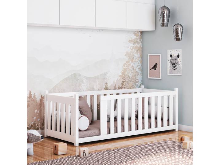 Lit au sol 90x200 sommier inclus Lilou Blanc