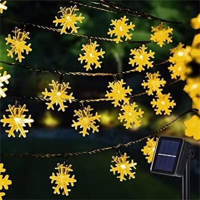 Inspired Living RadiantGlow Solar Snowflake String Lights (60 LED 8 Mode Outdoor Waterproof Fairy Lights) yellow 6.5m 30leds