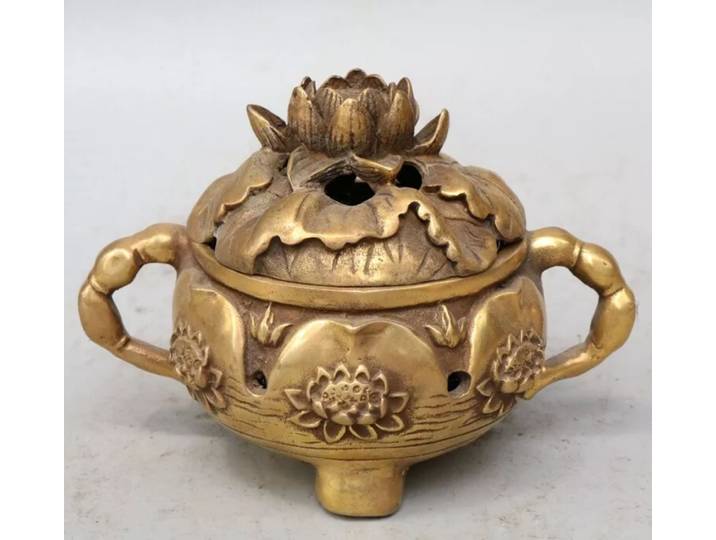 Brûleur d'encens de Lotus en laiton, articles en cuivre chinois Fengshui