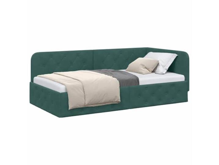 KTHLBRH Ecke Bett Samt dunkelgrün 100 x 200 cm Armlehne wendbar, platzsparendes Design, umwandelbar in ein Sofa