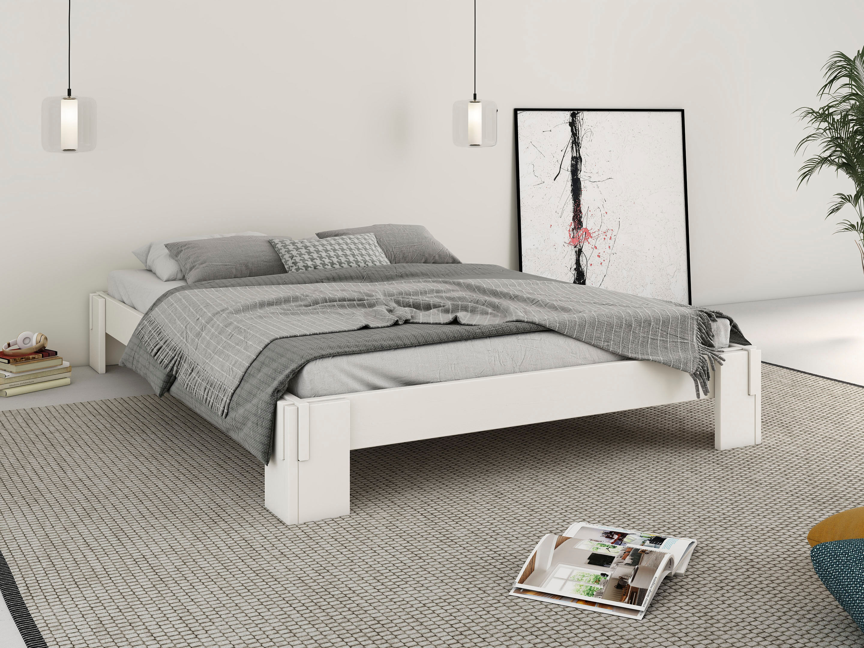 Futonbett GOODPRODUCT "ZEN " zertifiziertes Massivholz (Kiefer)", weiss (weiß), B:151,5cm L:211,5cm, Betten, Futonbett, Massivholzbett, zeitlos elegant weiß Liegefläche Länge B: 200cm x 140cm