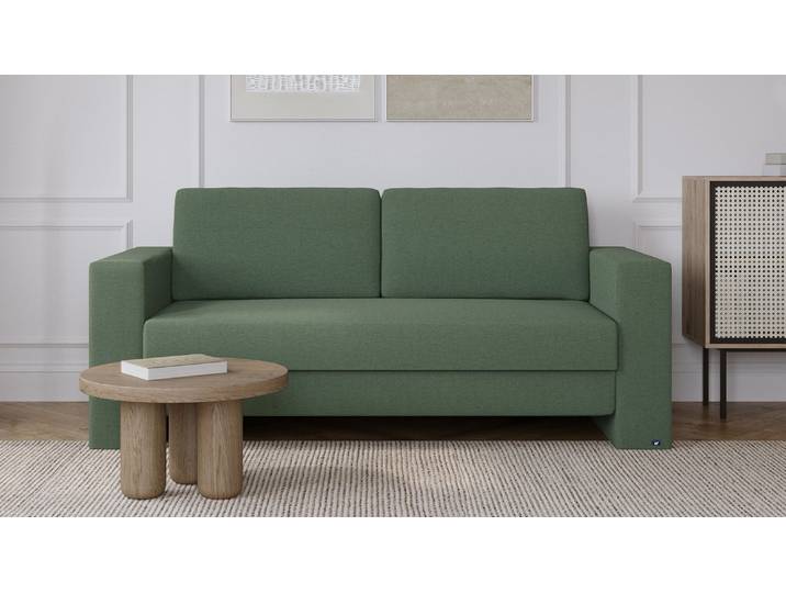 BRUNO Schlafsofa 160cm in Grün Kubus stabiles Massivholz & Boxspringkomfort