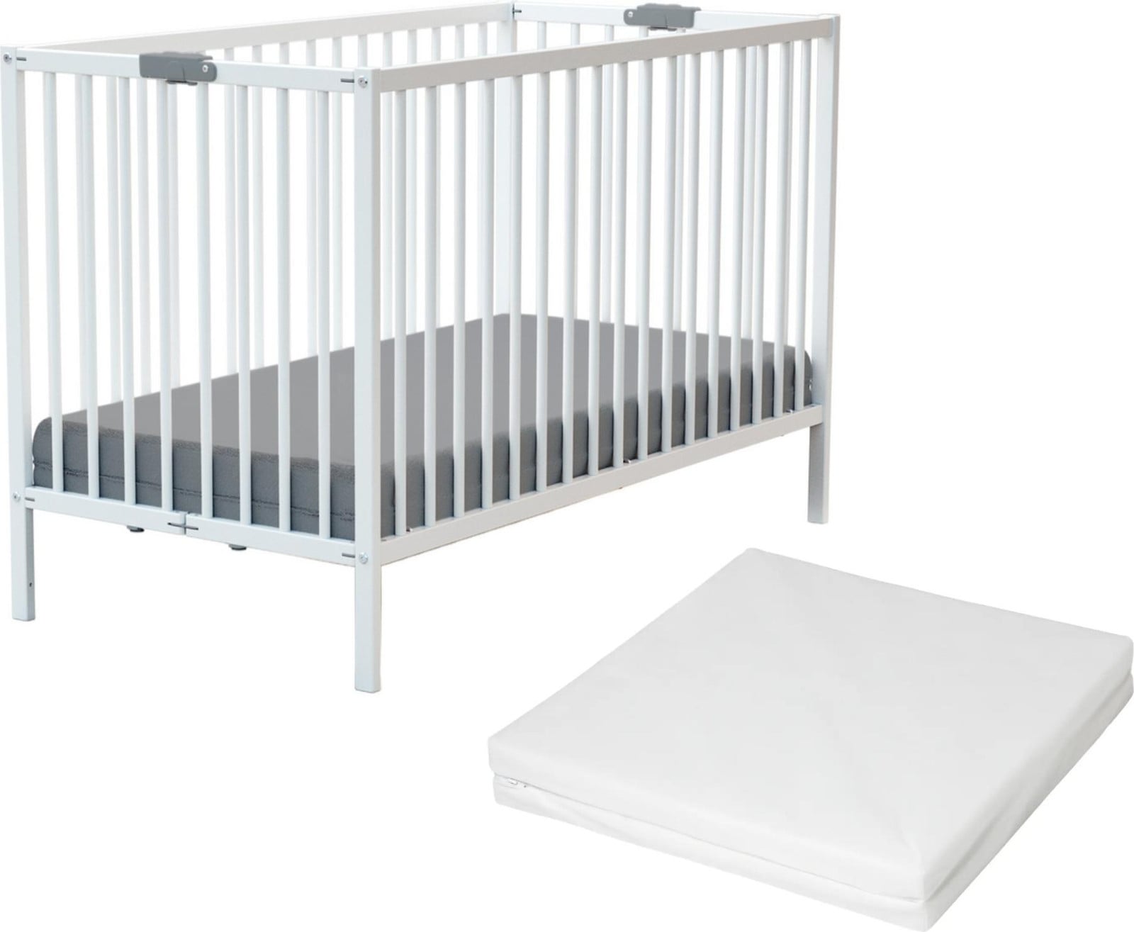 WEBABY Opklapbaar houten babybedje met matras FLEX 60x120 cm