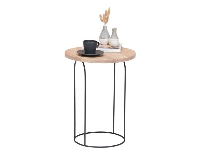 Novel Beistelltisch, Schwarz, Eichefarben, Holz, Metall, Asteiche, rund, 40x50x40 cm, Wohnzimmer, Wohnzimmertische, Beistelltisch, Beistelltische rund