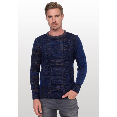Strickpullover RUSTY NEAL, Herren, Gr. XL, blau, 70% Polyacryl, 30% Baumwolle, mehrfarbig, normal, Rundhals, Pullover Strickpullover, mit meliertem Design
