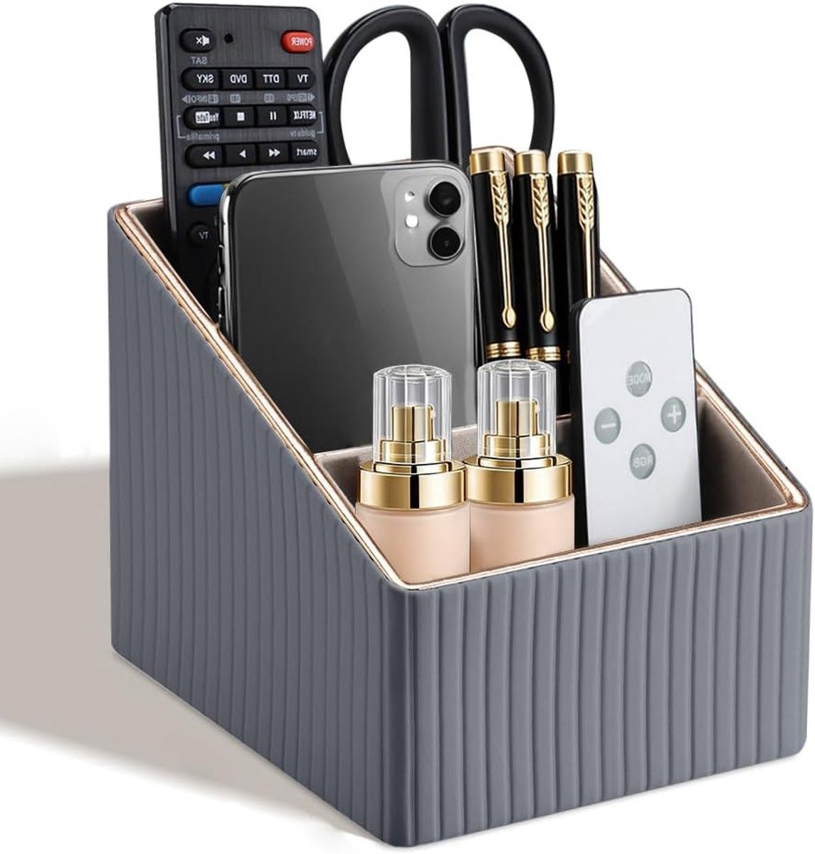 Multifunctionele Pennendoos en Bureau Organizer met 3 Compartimenten, Grijs