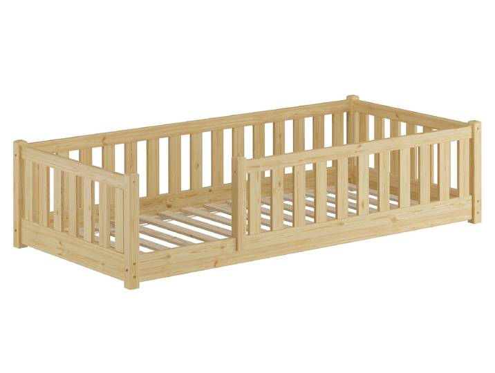 Holzbett Kinderbett 90 x 200 cm Flachbett mit Rundumsicherung Kiefer