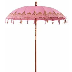 Helloshop26 - Runder balinesischer Sonnenschirm 215 x 215 x 260 cm tropisches Ambiente handgefertigter Stil aus rosa Baumwolle