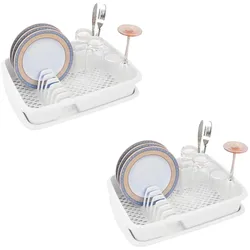 Novaliv 2X Geschirrabtropfgestell Weiss 40 x 30 cm inkl. Abtropfschale Abtropfgestell für Küche & kleines Waschbecken für Abwasch von Geschirr & Besteck - Dish Drainer Abtropfgitter
