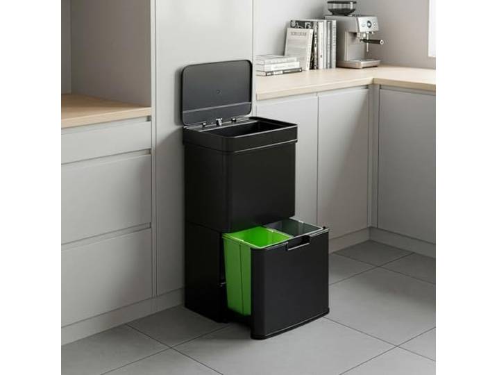 [en.casa] Sensor Mülleimer Venna Küche Mülltrennsystem 3 Fächer 62 L Abfalleimer Edelstahl mit Deckel 75 x 42 x 32 cm Schwarz