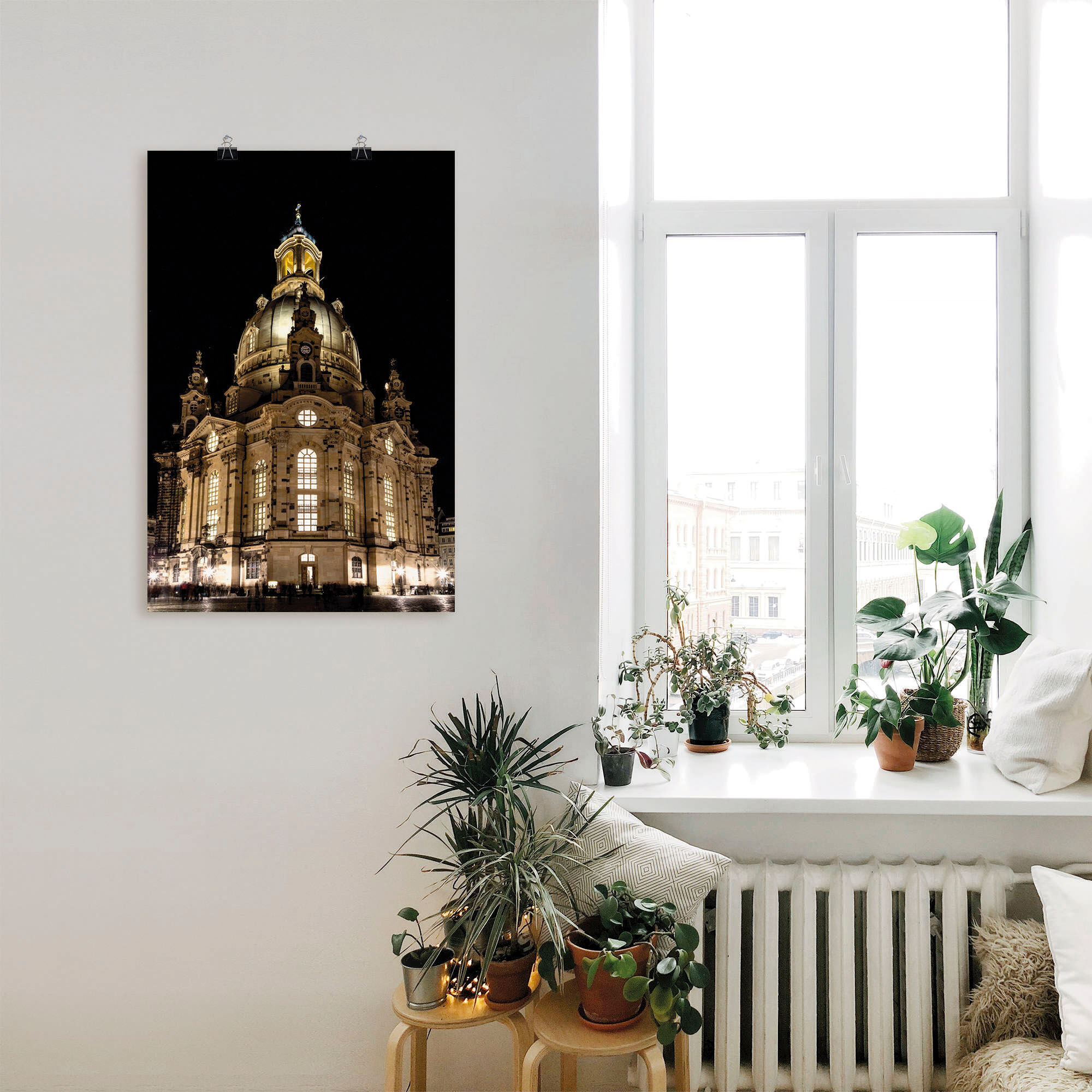 Poster ARTLAND "Erleuchtete Frauenkirche in Dresden", beige (farbe bild(er): naturfarben), B:40cm H:60cm, Bilder, Poster, ohne Rahmen farbe bild(er): naturfarben B/H/T: 40cm x 60cm, Poster Gebäude Hochformat, 1 Stk.