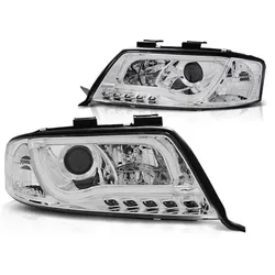 LED Tagfahrlicht Design Scheinwerfer passend für Audi A6 4B Facelift 01-04 chrom