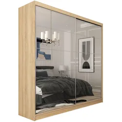 SCHWEBETÜRENSCHRANK FIORELLA 200/216/61 cm 2-türig mit Spiegel Sonoma Eiche