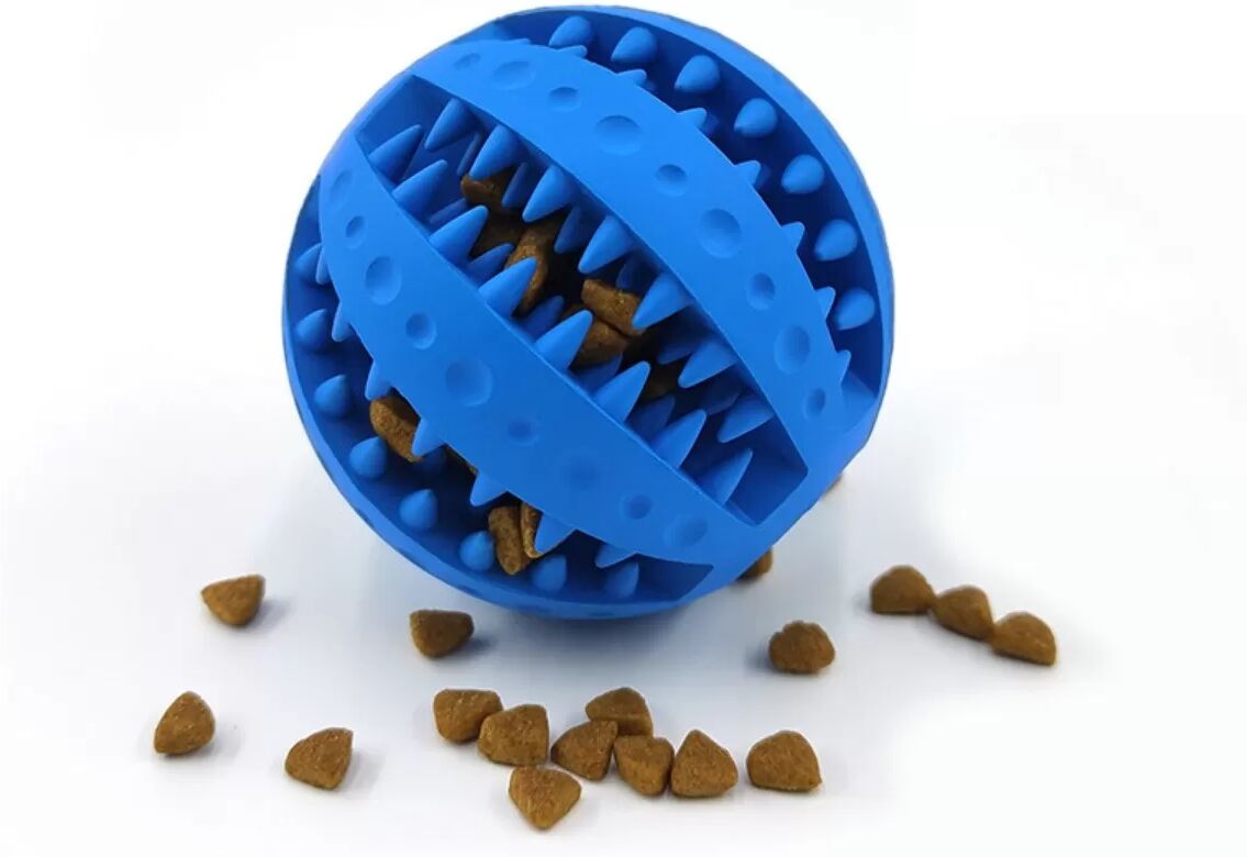 INF Jouet à mâcher pour animaux 2 pièces - Balle en caoutchouc 7cm à distribution de friandises, jouet dentaire Bleu