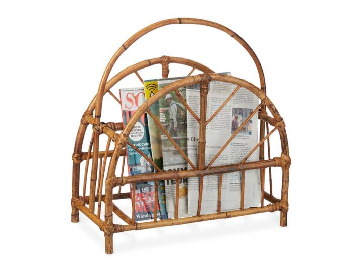 Relaxdays Zeitungsständer Rattan rund
