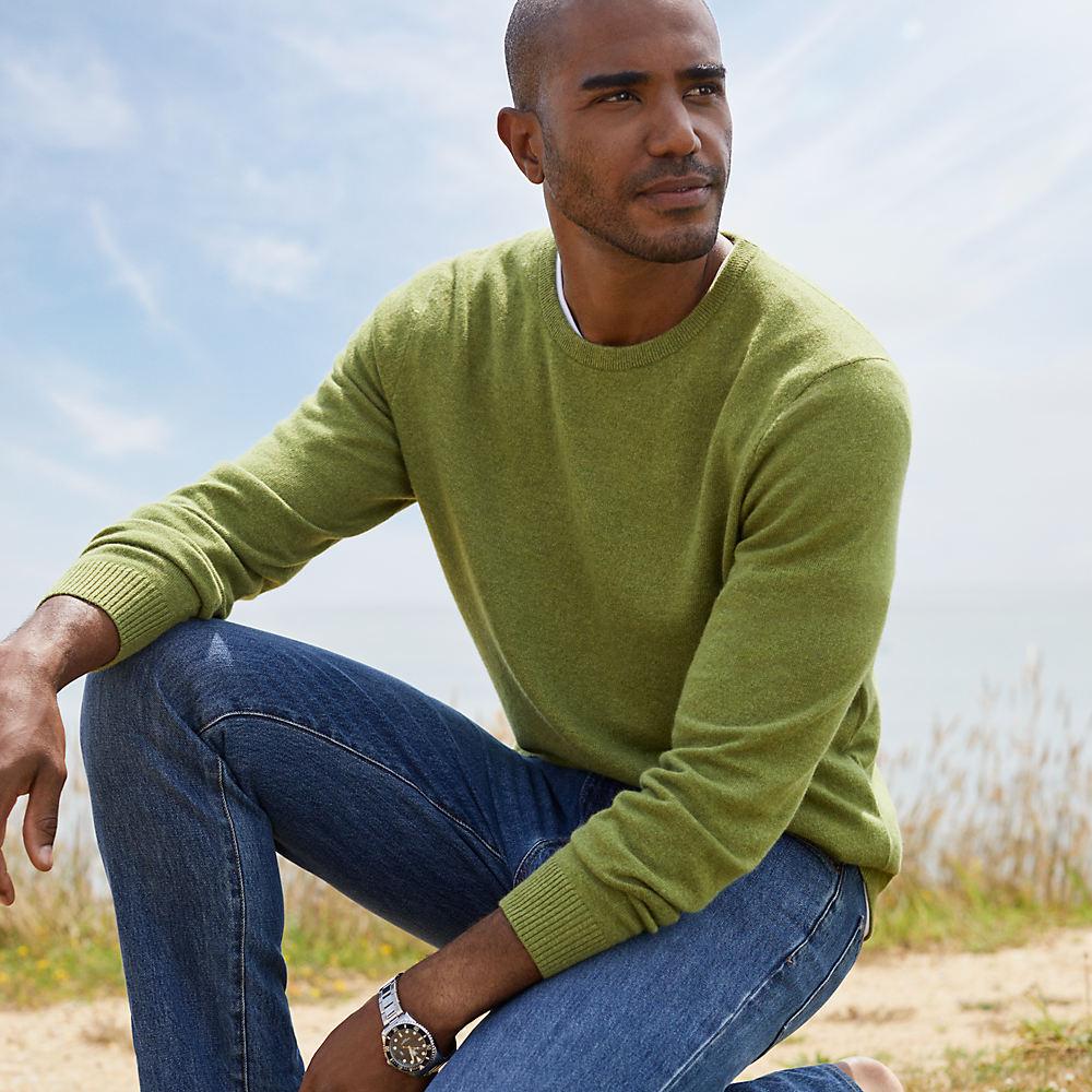 Kaschmirpullover mit rundem Ausschnitt, Herren, size: regular, Grün, Kaschmir, by Lands' End