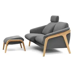 Segmüller Werkstätten Sofa mit Hocker Nido01 Stoff Blau 2-Sitzer