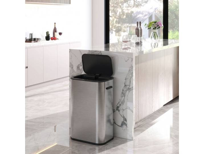 HOMCOM Poubelle Automatique 55L Acier Inox Cuisine Argent
