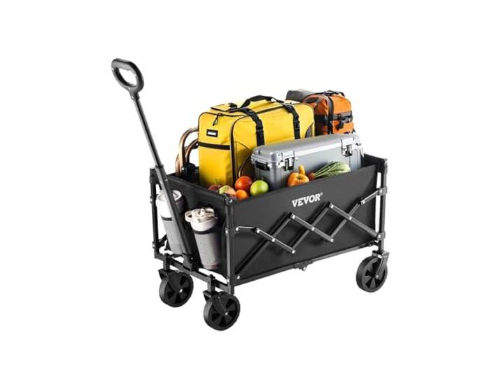 VEVOR Chariot de Jardin Pliable\, 120 L\, Chariot de Transport Utilitaire Portable Robuste 102\,06 kg avec Roues Tout-Terrain\, Poignée Réglable\, pour Extérieur\, Camping\, Plage\, Épicerie\, Jardin\, Noir