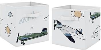 Sweet Jojo Designs Vintage Airplane Boy Foldable Fabric Storage Bins Green Blue Yellow Airplanes Plane Transportation Clouds Sun