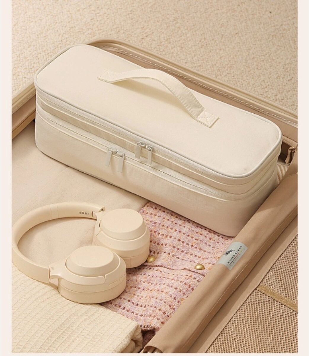 INF Doppelstöckige Reise-Haartool-Tasche – Polyester Organizer mit zwei Fächern für Haartrockner & Lockenstab, Mehrere Farben, Beige