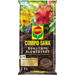 Compo SANA Qualitäts-Blumenerde, für Zimmer- & Gartenpflanzen, mit Dünger, 5 Liter