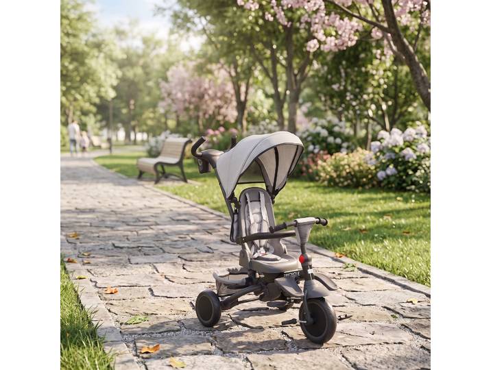 AIYAPLAY Tricycle 6 en 1 Pliable Siège Pivotant 360° Gris