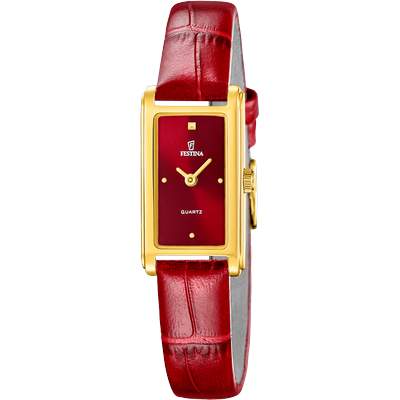 Quarzuhr FESTINA "Mademoiselle", rot (rot, rot), Armbanduhren, Damen, Quarzuhr, Armbanduhr, Damenuhr, Lederarmband, analog