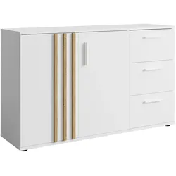KOMMODE TECTONIC 119,8/72,7/35cm mit 3 Schubladen 2 Türen Weiß